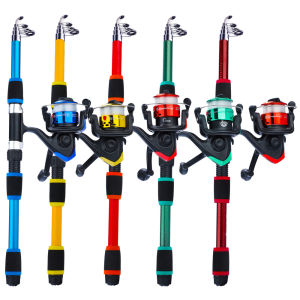 Joran Pancing Aksesori Kombo Lengkap Joran Pancing Teleskopik Travel 1.8M Kaki dengan Gulungan Putar