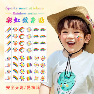 Rainbow Tattoo Stickers Waterproof for Sports Running Competitions Cheerleading Decorative Stickers Childrens Day Face Stickers