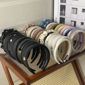 High Quality Women PU Leather Thick Sponge Wide Padded Hairbands Pearl Crystal Hair Hoop Band Girl Hair Accessories