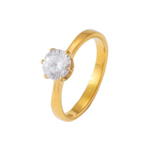 6mm Diamond Ring Wedding Engagement Silver Gold Ring • Waterproof Non-Fade Tarnish • 18K Gold Plated 316L Stainless Titanium Steel Rings For Women Men RG392