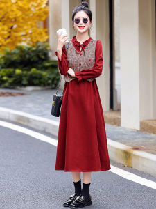 Red Small Fragrance Style Vest Dress Two-Piece Set Womens New 2025 Spring Commute High Waist Polyester Mid-Length A-Line Skirt Set