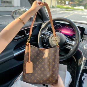 Large Capacity Leather Bucket Bag Womens Single Shoulder Maternally Crossbody Bag Vintage Luxury Printed Leisure Commuter Bag