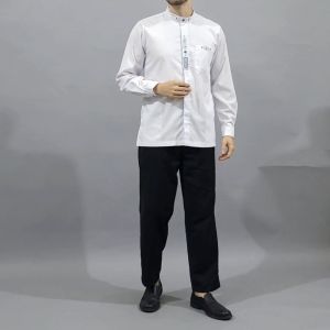 Baju Koko Putih Pria Dewasa Lengan Panjang Manset Kemko Bordir Simple Minimalis M-L-XL-XXL