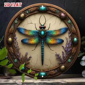 Vintage Metal Dragonfly Round Wall Art Rustic Farmhouse Aluminum Sign Home Decor