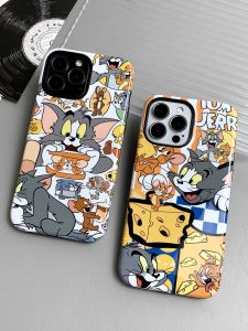 Cartoon Cat And Mouse Phone Case Silicone Protective Cover for iPhone 15 pro Max Two-In-One Huawei Mate 60 pro Compatible