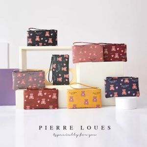 Cute Bear Print Lunch Wristlet Wallet – PU Leather Zip Closure Card Slots & Phone Holder – Pierre Loues