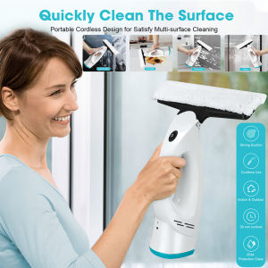 Cordless Electric Window Cleaner - Handheld Window Vacuum with Strong Suction & Microfibre Cloth Streak-Free Cleaning for Glass Mirrors Tiles - Lightweight & Rechargeable for Home & Car Use