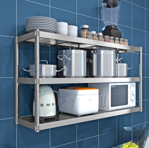 ตู้ครัวแบบติดผนังหลายชั้น เครื่องมือทำอาหาร เครื่องปรุงรส วัสดุ SS304 รูปทรงเรขาคณิต สไตล์โมเดิร์น ดีไซน์เรียบง่าย