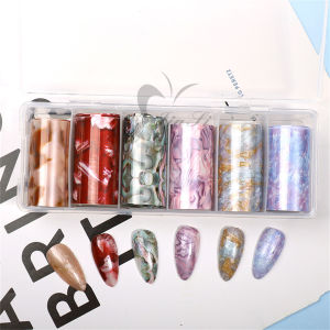 1 box nail art transfer stickers leopard print starry sky animal pattern marble paper hidden nail art creation DIY tool 6pcs