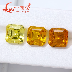 Square Shape Asscher Cut Yellow Lab Grown Sapphire with Visible Inclusions for DIY Jewelry Accessories Jewelry Making