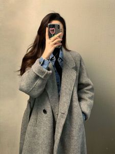 Gray Double-Sided Cashmere Woolen Coat Womens 2025 Autumn Winter New Korean Style High-End Hepburn Style Woolen Jacket