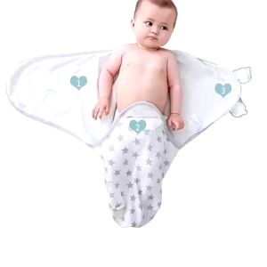 Newborn Swaddle With Bonnet Set 2in1 100% Cotton Adjustable Magic Sticker Baby Blanket Wrappers Sleep Sack for 0-1yr