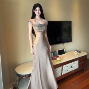CHANGTONG | Stylish Elegant Viscose Satin Dress Sleeveless Fitted Skirt Summer