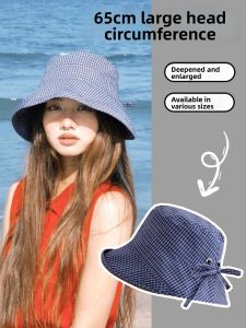 High Quality Sweet Dark Blue Fisherman Hat Women Summer Travel Large Brim Sunshade UV Protection Bucket Hat round Top Pattern