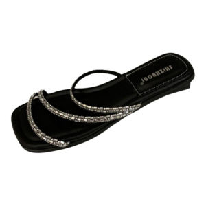 Giày Cao Gót Đế Bằng Màu Bạc Đính Đá Rhinestone Giày Đế Xuồng Hở Mũi Thường Ngày Cho Nữ Mùa Hè 2024 Giày Cao Gót Đế Bằng