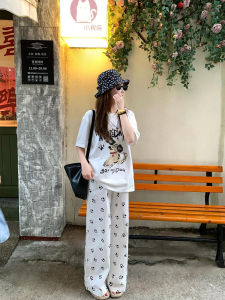 ผ้าฝ้ายแท้ชุดกีฬาลําลองสองชิ้นสําหรับเด็กผู้หญิงหลวมพอดีแขนยาวกางเกงขาสั้นฤดูร้อนสไตล์เกาหลีลดอายุชุดลดความอ้วน