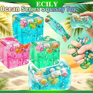 ECILY Squishy Ocean Ice Cube Stress Balls Needoh Maltose Slow Rising Squishy Sensory Nee Nice Cheese Elastic Squeeze Toys FOR Adult and Child