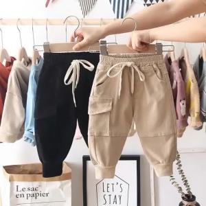 Quần Cargo Màu Trơn Cho Bé Trai 2-6 Tuổi Quần Thể Thao Thông Thường Enfant Garcon Trẻ Em Quần Áo Trẻ Em Lưng Thun