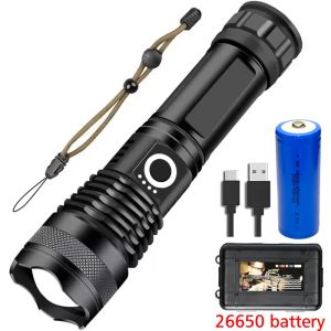P50 Waterproof Tactical Flashlight- 5000LM High Power LEDRechargeable Zoomable Aluminum Alloy Torch for Camping/Fishing/Hunting