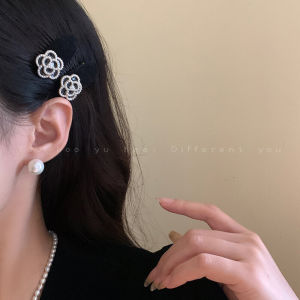 Black Velvet Hair Clip for Women Pearl Camellia Vintage Side Short Hair Fringe Bangs Clip Hair Accessories Headwear