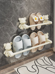 Bathroom Slipper Rack Wall Mounted Drainage Shelf No Drilling Required Shoe Storage Organizer PP Material Universal Use