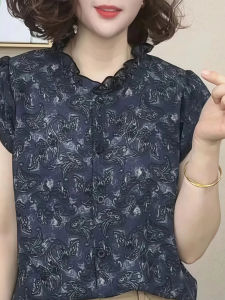 WANGGONGZHU | เสื้อยืดแขนสั้นผู้หญิงฤดูร้อน 2025 ทรงเข้ารูป ระบายอากาศได้ดี คอวี ลายดอกไม้ ทรงเข้ารูป เสื้อผ้าทำงานสไตล์เกาหลี