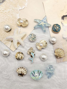 16PCS Ocean Beach Golden Conch Shoe Charms DIY Decorations Bling Shell Shoe Buckles Accessories Starfish Clogs Shoe Clips Decor