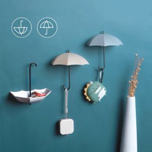 3pcs/pack Creative Umbrella Wall-mounted Storage Box Hook Key Hairpin Strong Adhesive Hook for Household Bathroom Kitchen Gadgets