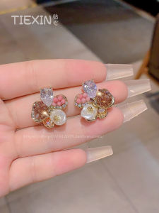 Elegant Colorful Crystal Petal Earrings Womens Fashion Jewelry Fresh out Handmade Delicate Unique Ear Jewelry Stylish Design