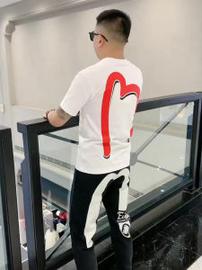 Summer Trendy Letter Japanese Style Slim Fit Elastic Versatile Short Sleeve Fashion Comfortable T-Shirt Mens Casual round Neck