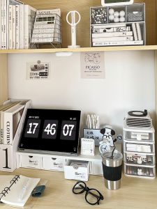 Office Desk Surface Computer Monitor Elevation Stand Notebook Desktop Organizer Rectangular Shape Japanese Style Storage Box