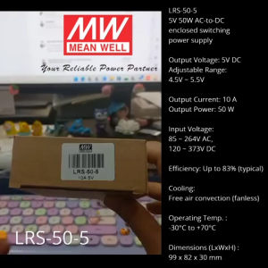 Mean Well LRS-50-5 10A 50W Single Output Switching Output Meanwell Power Supply  ~ Original ~ 1 Year Warranty