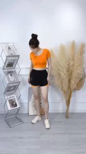 Bộ tập gym yoga aerobic nữ bộ tập thể thao nữ chất đẹp áo cộc tay kết hợp quần đùi 2 lớp(NG05)