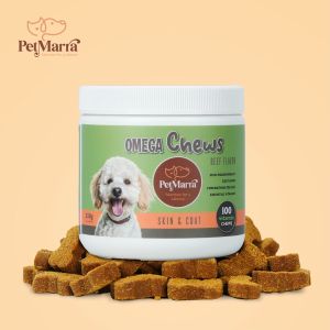 PetMarra Omega Chews Dog Treats Skin and Coat 250g Multivitamins Vitamin Supplement Health Shiny Coat Joint Support Nutrition Dogs Itchiness Appetite Energy Food Snacks - Lazada