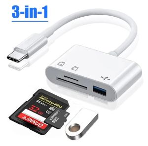 ⚡️พร้อมส่ง⚡️3 in 1 มัลติฟังก์ชั่น อะแดปเตอร์ OTG Type-c micro android Lightning OTG Card Reader สําหรับ คีย์บอร์ด เมาส์ การ์ดรีดเดอร์ การ์ดหน่วยความจ2.0 USB+SD/TF For Xiaomi OPPO
