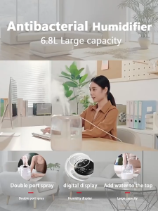 OOKAS Health Humidifier 6.8L Lager Ultrasonic Air Purifier Diffuser Humidifier for Bedroom LED Night Light Type-C Air Humidification Dual Holes Atomized AromatherapyQuiet 16dB