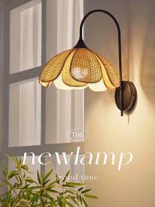 Vintage Rattan Weaving Wall Light Indoor Modern Minimalist Living Room Background Led Flowers Wall Lights Wabi-sabi style  Bedroom Bedside Wall Lamp