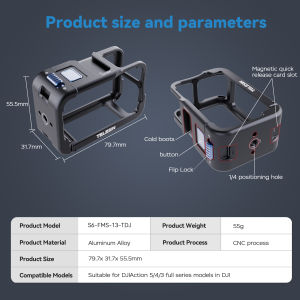 TELESIN | TELESIN Protective Frame Case For DJI OSMO Action 3 4 5Pro Double Clod Shoe Aluminium Alloy shell For DJI Action 3 4 5pro