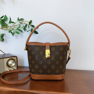 Retro Printed Small Bucket Handbags For Ladies Dual Ways To Wear Top Handle Crossbody Bag Elegant Casual Shoulder Bags