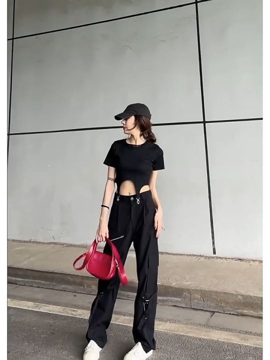 Wide Leg Pants for Women High Street Hop Multi Pocket Loose Straight Leg  Overalls Casual Trousers