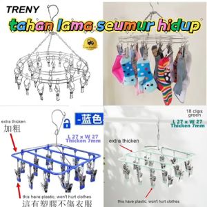 TRENY Round Stainless Steel Drying Rack/Child Hangers - Portable Clothesline Hanging Rack with 20 Clips