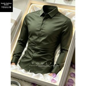 YOULIN | Black Stylish Ice Silk Tailored Shirt for Men