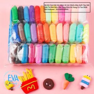 Bộ Đồ Chơi Đất Sét Nhật 36 Gói Nhiều Màu Soft Clay Đất Nặn Tự Khô Siêu Nhẹ Tặng Kèm Bộ Dụng Cụ Tạo Hình