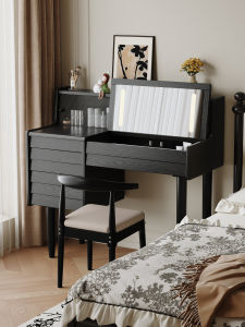 QUYUAN | Retro Real Wood Flip Top Compact Makeup Vanity with Desk Function