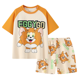 MiiOW | ชุดนอนเด็กผ้าฝ้ายแท้ฤดูร้อน 2025 ชุดนอนชายฤดูร้อนบางๆ คอกลมแขนสั้น ระบายอากาศได้ดี ใส่สบาย