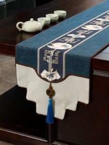 New Chinese Style Table Flag Waterproof Non-Slip Zen Tea Table Mat TV Cabinet Long Tea Table Cover Cloth Landscape Pattern
