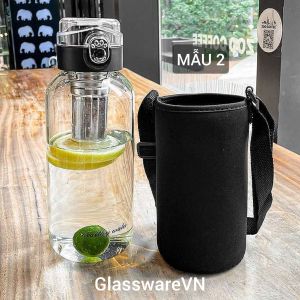 Bình Nước Thể Thao 1000 ML Thủy Tinh Borosilicate Chịu Nhiệt có Lõi Lọc Trà Inox 304 kèm Túi Xách Chống Sốc