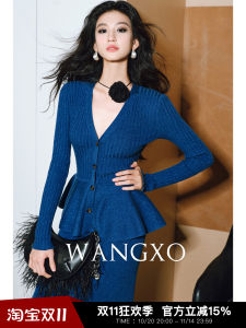 ชุดเสื้อและกระโปรงถัก WANGXO ทรงเข้ารูป แขนยาว คอวี ผ้าขนสัตว์ แฟชั่นฤดูใบไม้ผลิ 2025 ชุดสองชิ้น สำหรับผู้หญิง