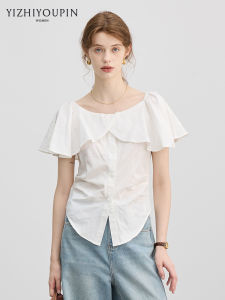 Hem Ruffle Frill Slim Fit Womens Short Sleeve Shirt