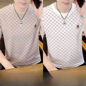 High-End Ice Silk Mens Short Sleeve T-Shirt Summer Casual Lightweight Cool Feeling Trendy Style round Neck Regular Length
